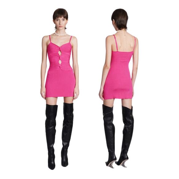 Cult Gaia Zenda Knotted Rib Knit Dress Cut Out Adjustable Strap Rose Pink Size S - Picture 1 of 11